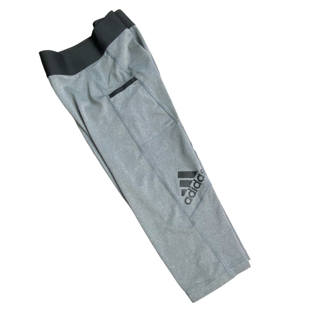 Adidas Cropped Leggings-Gray with Black Trim and Logo  Size Small